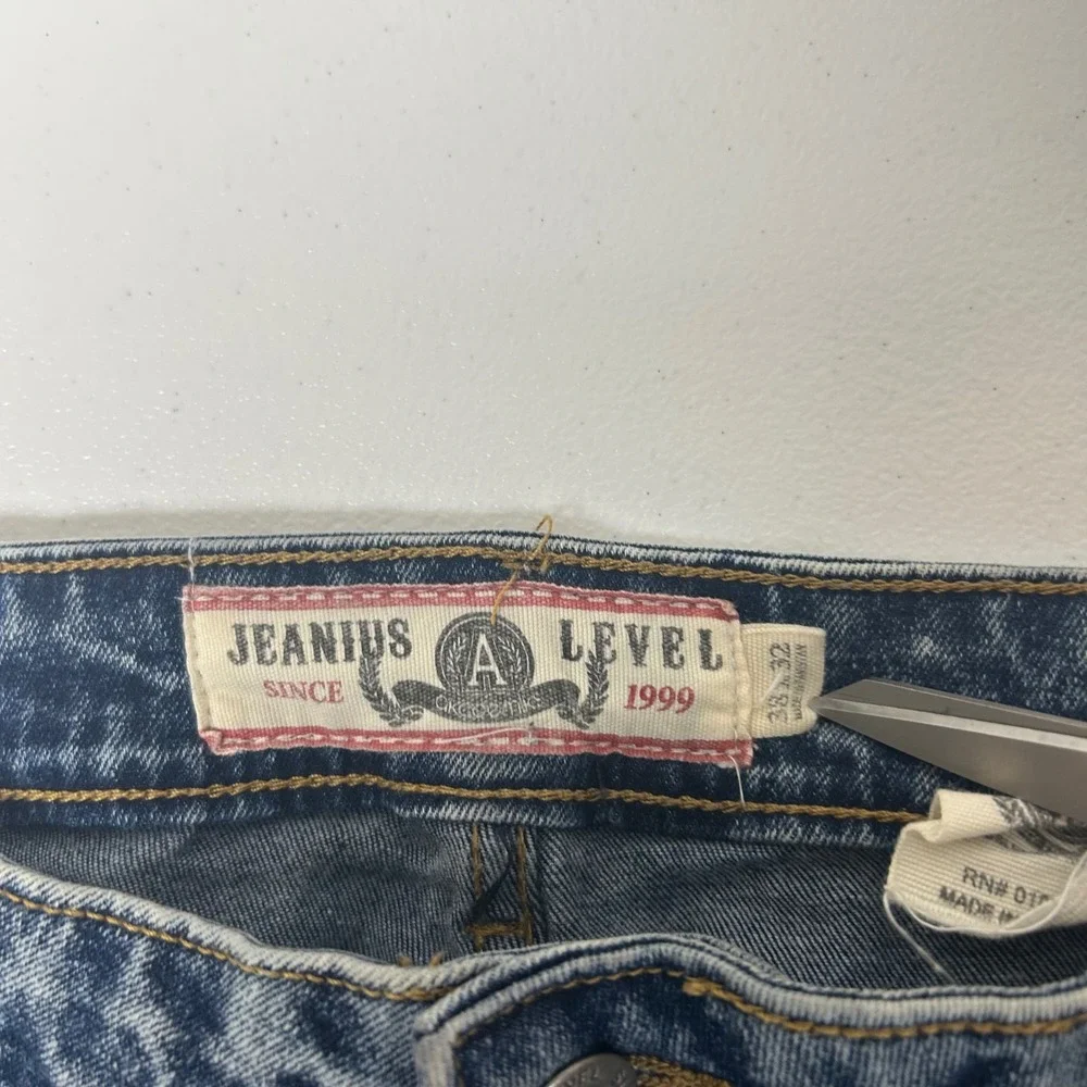 Akademiks‎ Moto Jeans Mens 38x32 Blue Acid Wash Ribbed Knee Streetwear